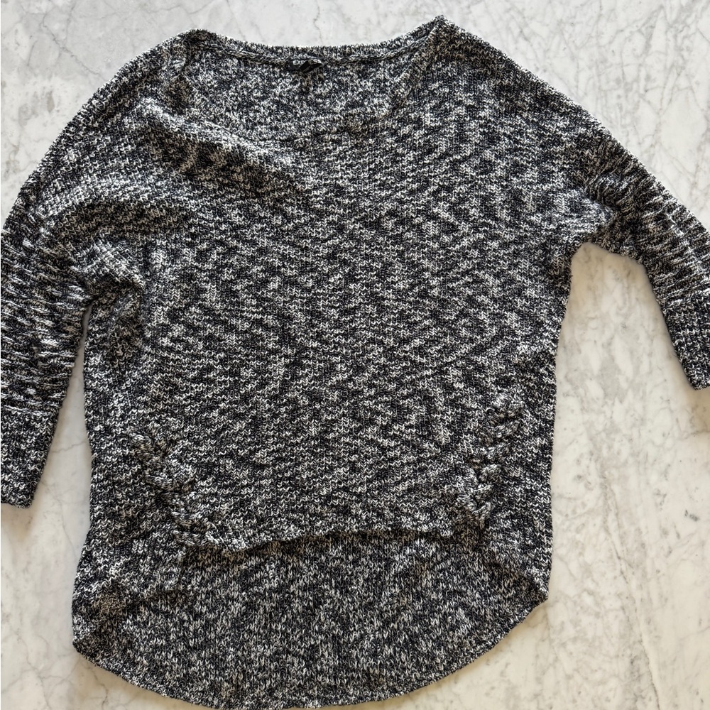 Express Black and Gray Crew Neck Sweater with Marled Knit